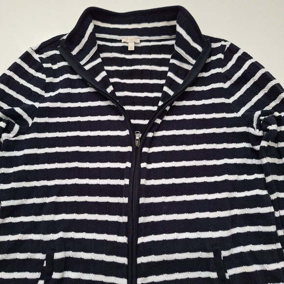 Talbots Navy and White Striped Cotton Zip Up Cardigan - Picture 3 of 7